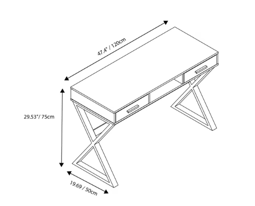 JR Home Collection Industrial Look X Desk with Drawers