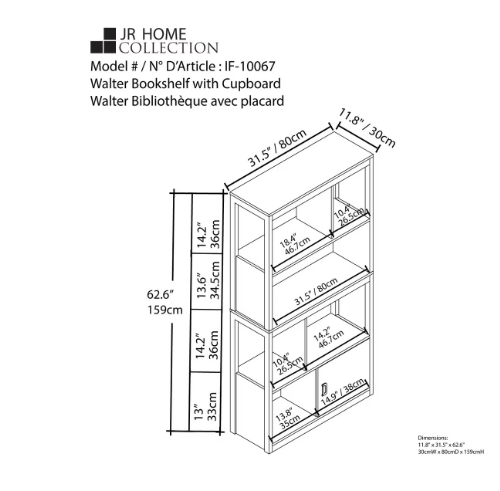 JR Home Collection Walter Bookshelf with Cupboard