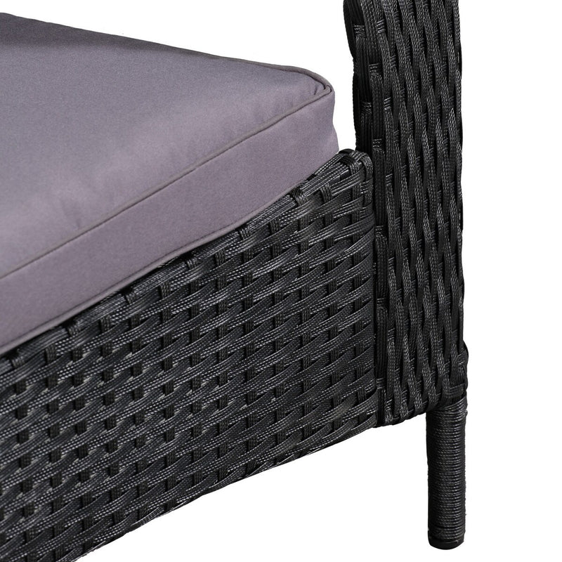 Patioflare Comfort Height Muskoka Chair, Black Wicker and Dark Grey Cushions