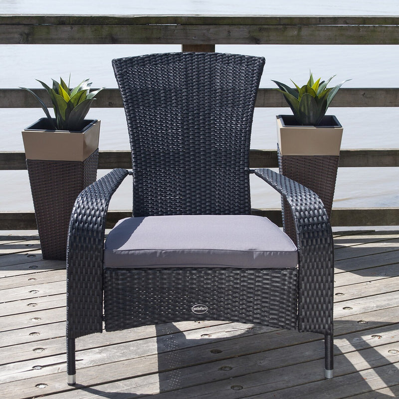 Patioflare Comfort Height Muskoka Chair, Black Wicker and Dark Grey Cushions