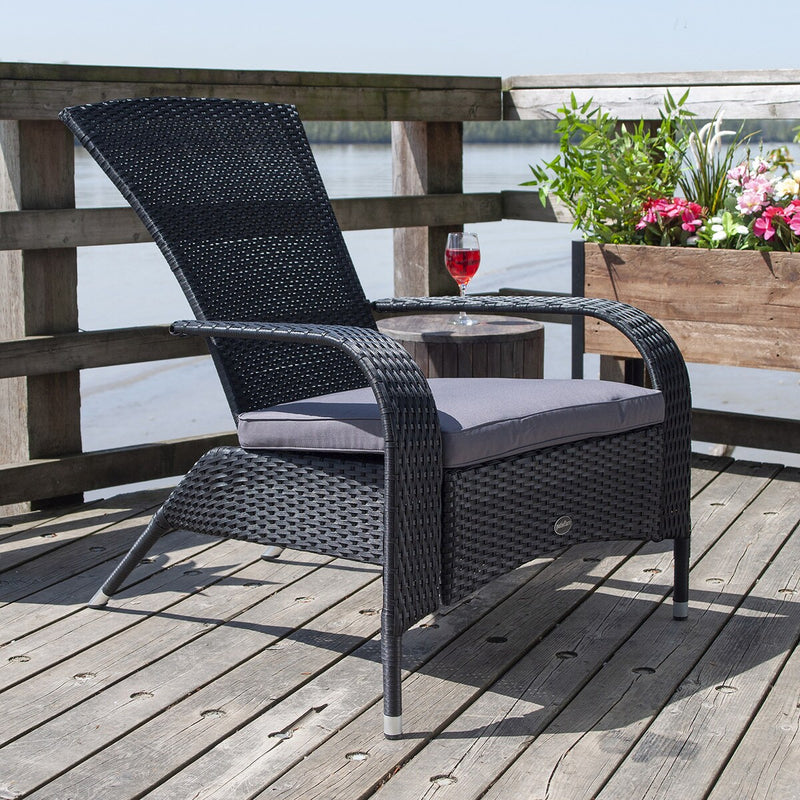 Patioflare Comfort Height Muskoka Chair, Black Wicker and Dark Grey Cushions