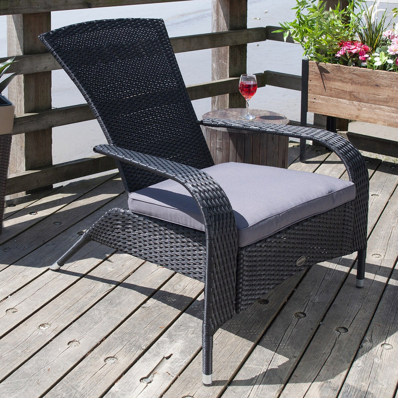 Patioflare Comfort Height Muskoka Chair, Black Wicker and Dark Grey Cushions