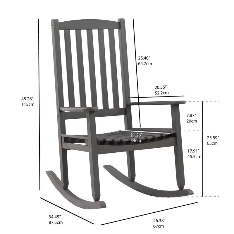 PATIOFLARE FSC ACACIA WOOD PATIO ROCKING CHAIR, GREY