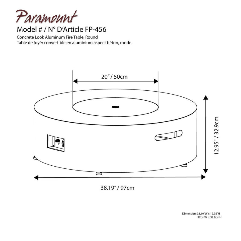 Paramount Concrete Look Convertible Aluminum Fire Table, Round