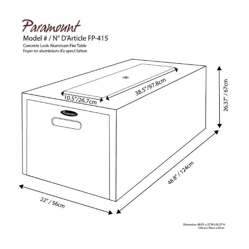 Paramount Concrete Look Convertible Aluminum Fire Table, Tall Rectangular