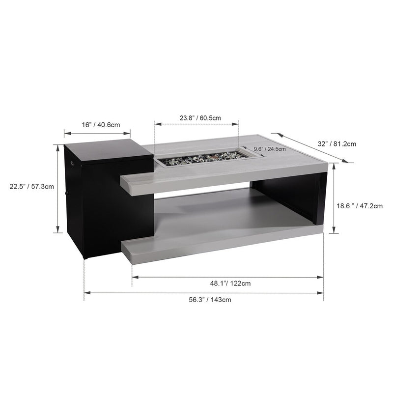 Paramount Dray Aluminum Convertible Fire Table, Rectangular, Black and Grey