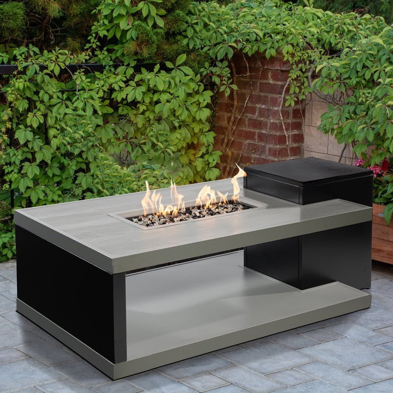 Paramount Dray Aluminum Convertible Fire Table, Rectangular, Black and Grey