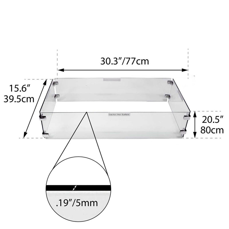 Paramount Fire Table Wind Guard, 30IN Rectangular