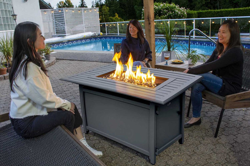 Paramount Gale Aluminum Convertible Fire Table, Rectangular, Battleship Grey