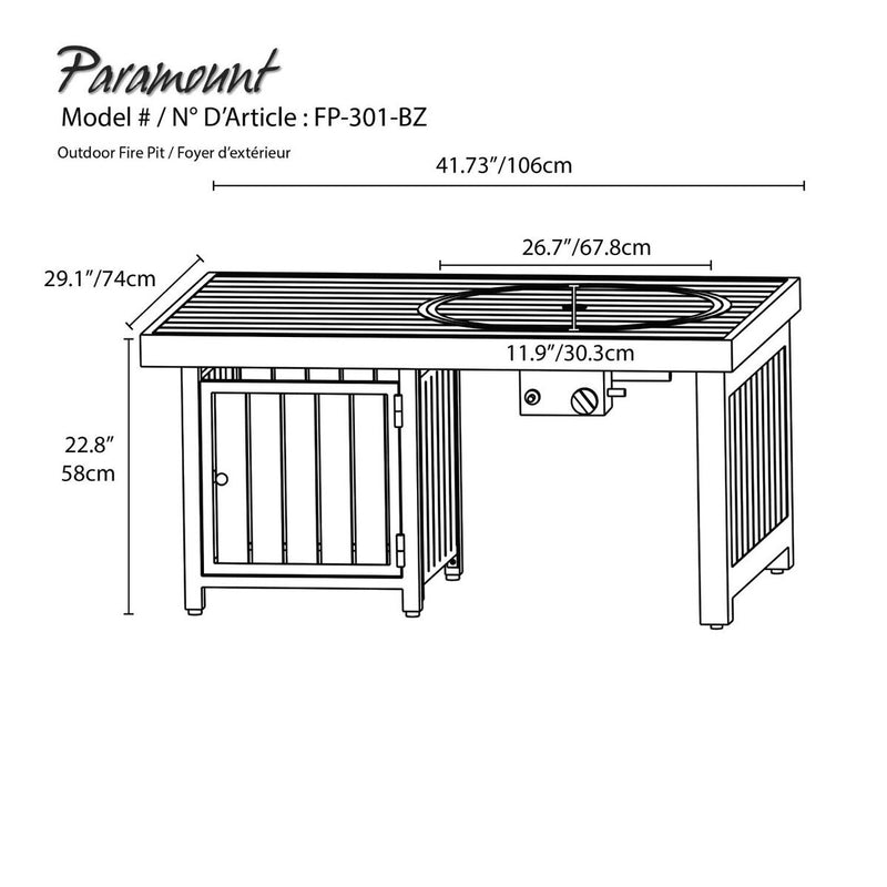 Paramount Offset Convertible Aluminum Fire Table, Rectangular