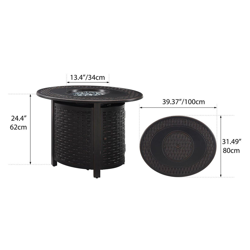 Paramount Thatch Convertible Aluminum Firepit, Oval