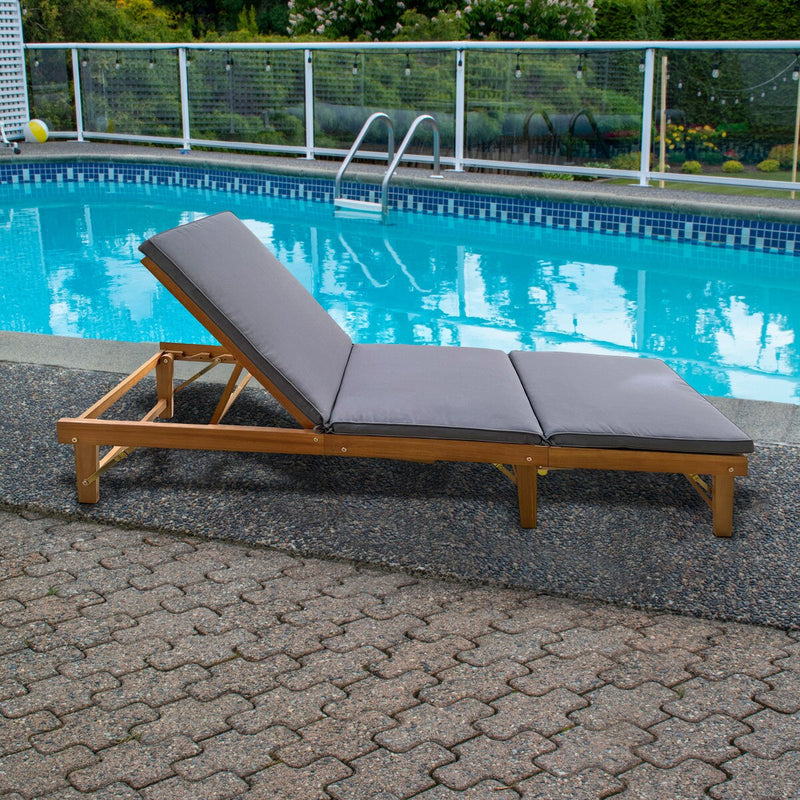 Patioflare Acacia Wood Foldable Lounger with Cushion