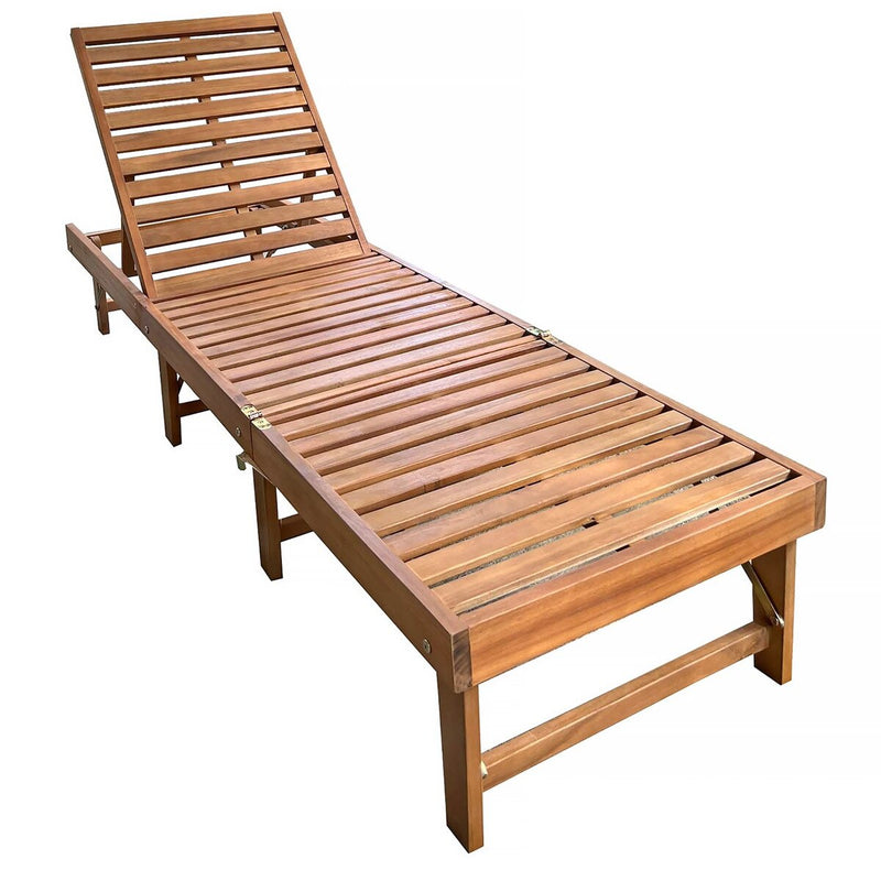 Patioflare Acacia Wood Foldable Lounger with Cushion