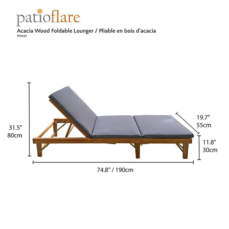 Patioflare Acacia Wood Foldable Lounger with Cushion