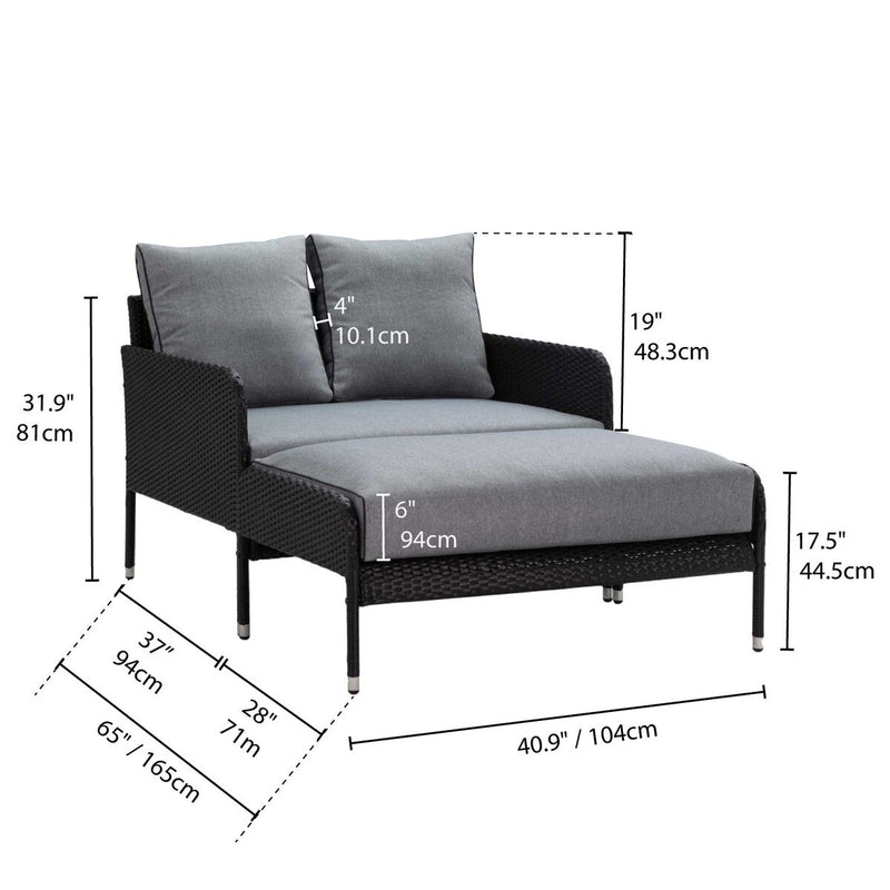 Patioflare Herman 2 PC Aluminum Oversized Lounger, Black/Grey