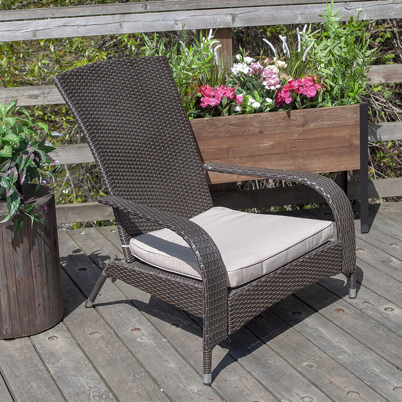 Patioflare Muskoka Chair, Caramel Brown Wicker and Beige Cushions