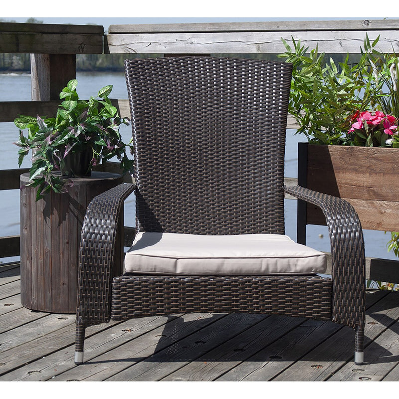 Patioflare Muskoka Chair, Caramel Brown Wicker and Beige Cushions