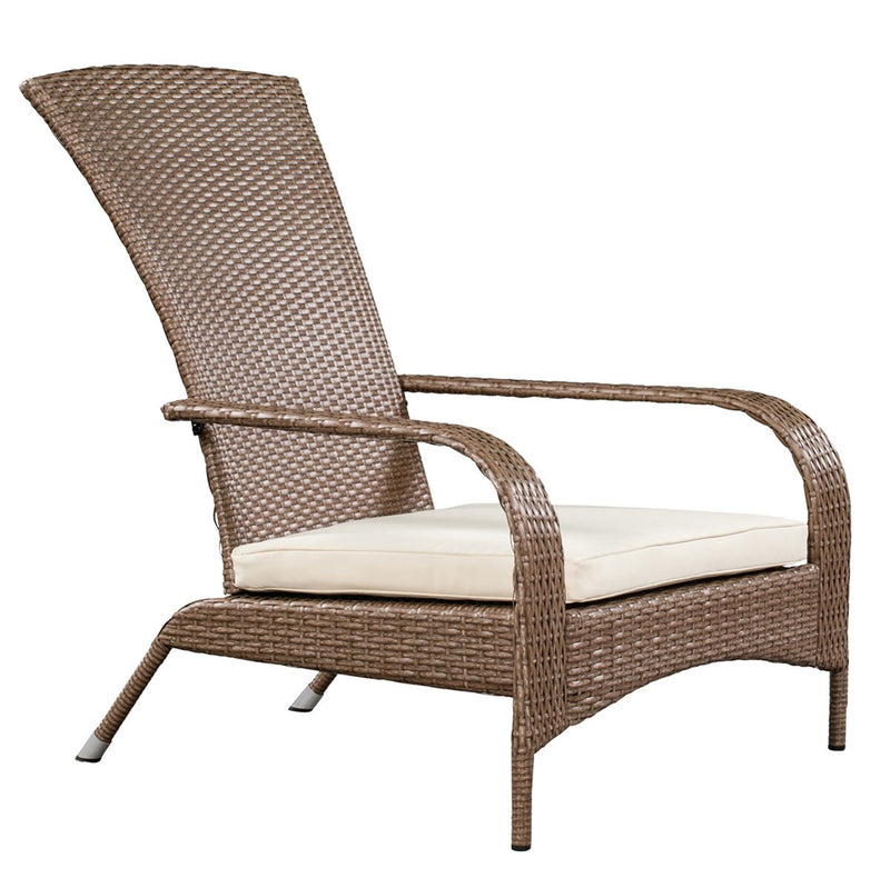 Patioflare Muskoka Chair, Light Brown Wicker and Beige Cushions