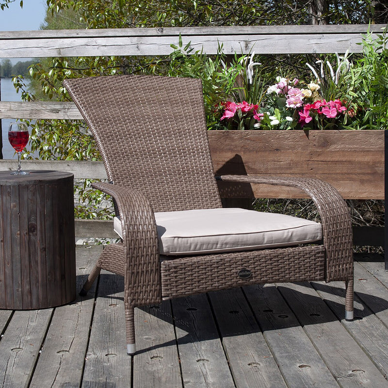 Patioflare Muskoka Chair, Light Brown Wicker and Beige Cushions