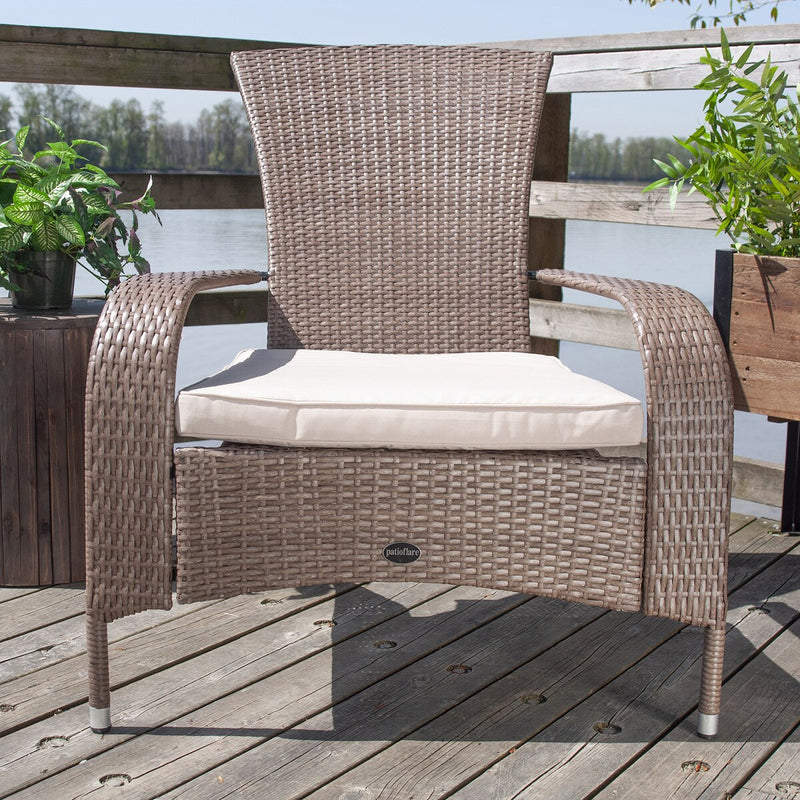 Patioflare Muskoka Chair, Light Brown Wicker and Beige Cushions