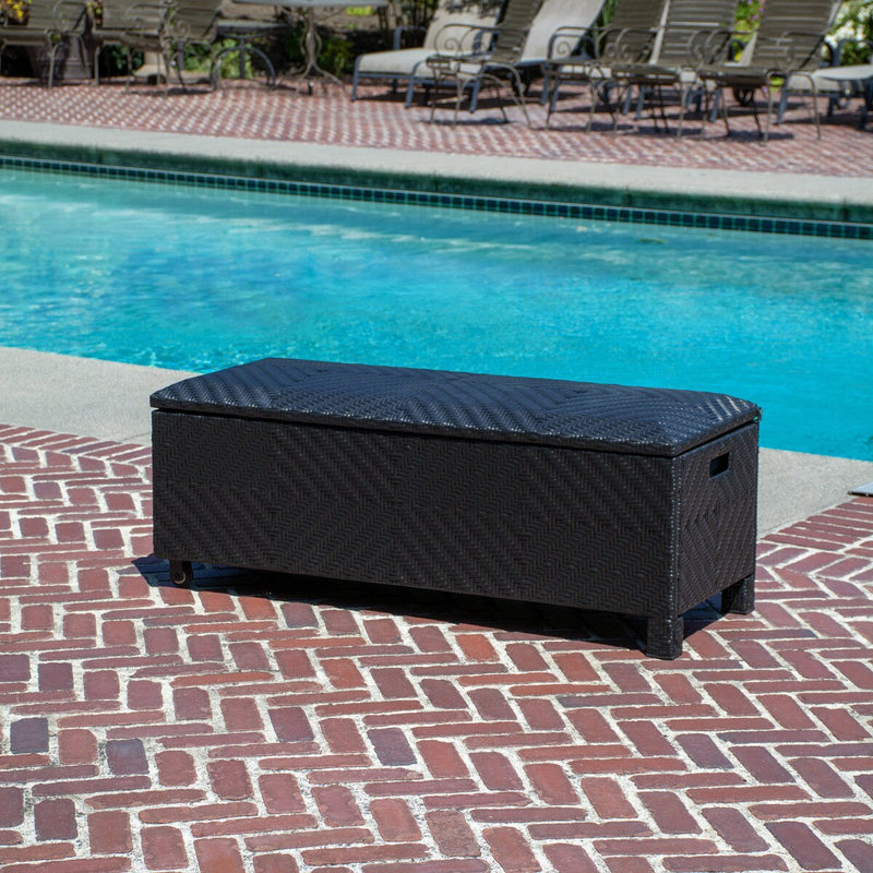 Patioflare Padded Wicker Deck Box-Bench Combo, 60 gallons capacity