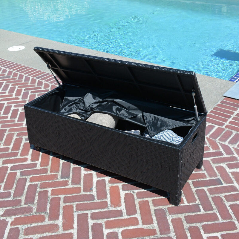 Patioflare Padded Wicker Deck Box-Bench Combo, 60 gallons capacity