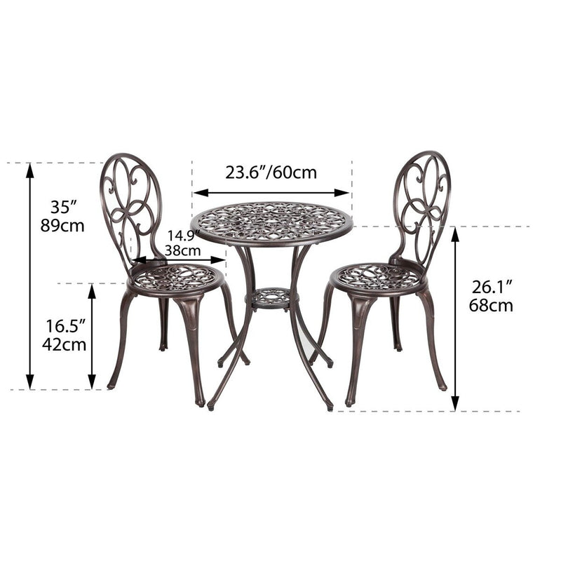 Patioflare Rosalie 3PC Cast Aluminum Bistro Set