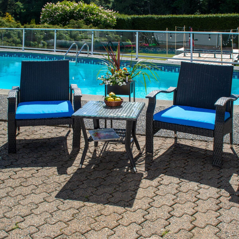 Patioflare Whylie 3-Piece Wicker Chat Set, Blue