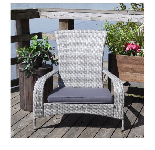 Patioflare Muskoka Chair, Light Grey Wicker and Dark Grey Cushions