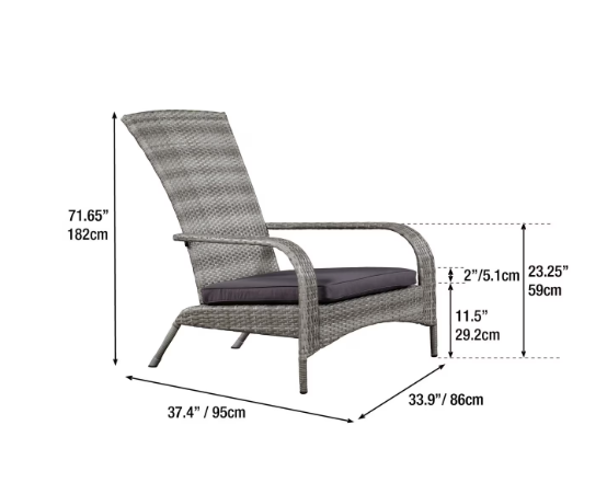 Patioflare Muskoka Chair, Light Grey Wicker and Dark Grey Cushions