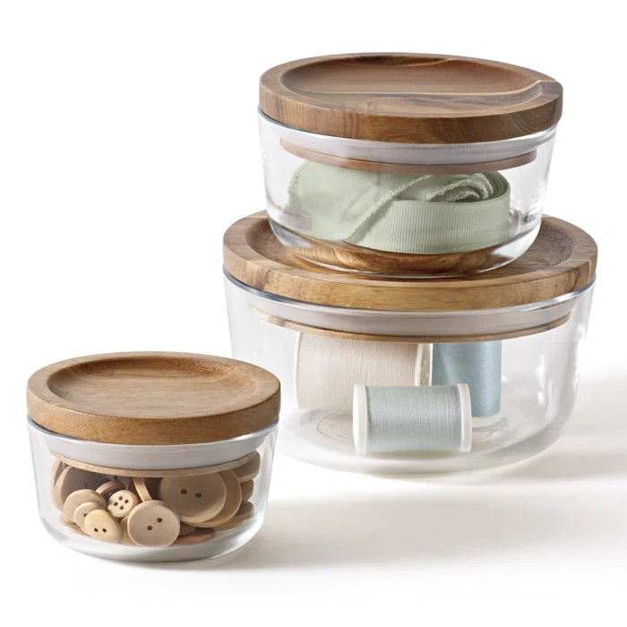 Pyrex 6-piece Glass Food Storage Container Set with Wood Lids