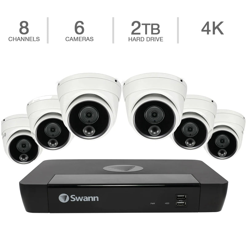 Swann 8-channel 4K NVR Surveillance System with 2 TB Hard Drive and 6 4K Dome Cameras