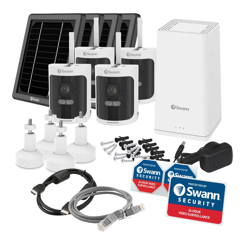 Swann AllSecure650 8-Channel 4-Cam 2K Wireless Security Kit with Battery Backup and Remote Solar Panels