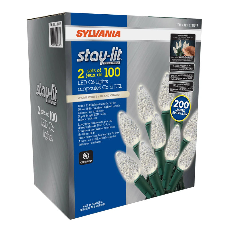 Sylvania 2 x 100 C6 Warm White LED Christmas Lights