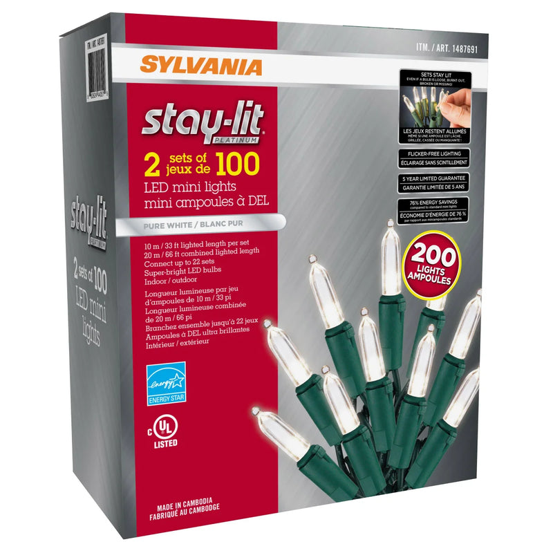 Sylvania 2 x 100 Pure White Traditional LED Christmas Lights