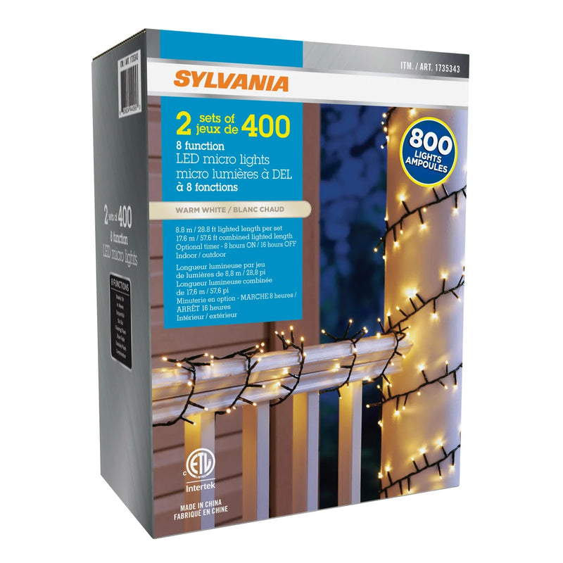 Sylvania 2 x 400 Warm White Micro LED Christmas Lights