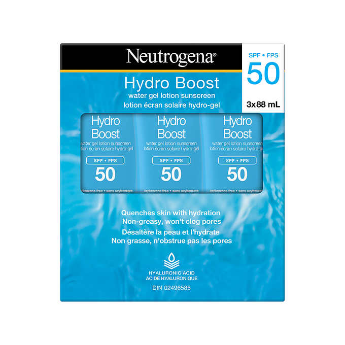 Neutrogena Hydro Boost Water Gel Lotion Sunscreen SPF 50, 3 x 88 mL