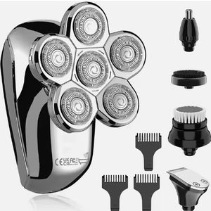 5-in-1 Electric Head Shaver for Men - Waterproof IPX7, 6D Floating Heads, Beard Trimmer, Nose Hair Clippers, Facial Cleansing Brush, LED Display & USB Charging, Travel Lock