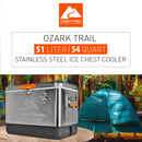 Ozark Trail Ice Chest Cooler 54 Quarts Stainless Steel Portable Cooler with Bottle Opener 85 Can, 51 L