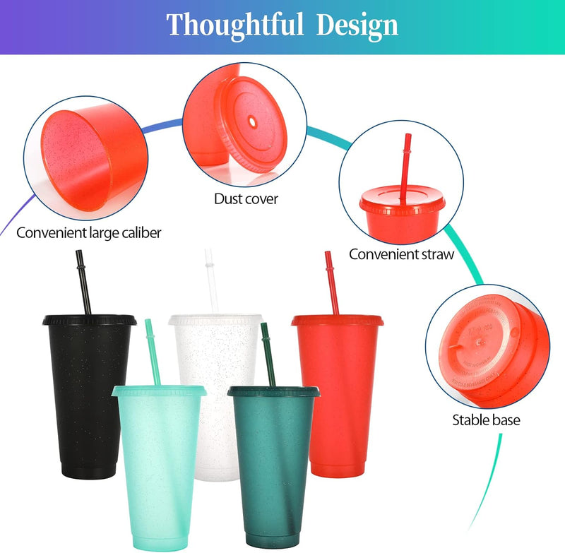 10 Pack Tumbler with Straw and Lid Bulk Reusable Plastic Cups Plastic Drinking Straw Tumbler Iced Coffee Cup Water Bottle for Parties Birthdays (24 oz, Assorted Color)