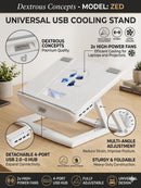 Universal Laptop & Tablet Cooling Stand – Ergonomic Height Adjustable Riser with 4-Port Detachable USB Hub & Ultra-Silent 2400RPM Fan – Compatible with 13-15" Devices (White)