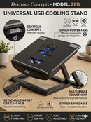 Universal Laptop & Tablet Cooling Stand – Ergonomic Height Adjustable Riser with 4-Port Detachable USB Hub & Ultra-Silent 2400RPM Fan – Compatible with 13-15" Devices (Black)