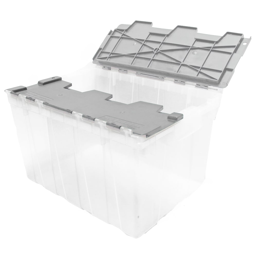 49L Stackable Storage Tote in Clear with Grey Lockable Flip-Top Cover