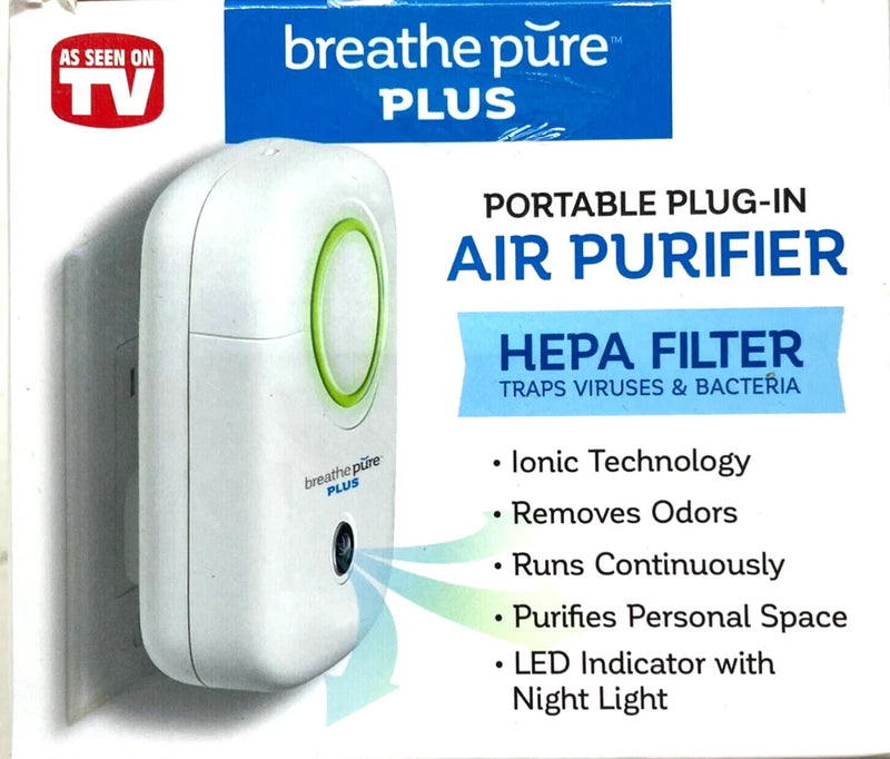 Breathe Pure PLUS Portable Plug-In Air Purifier Hepa Filter Ionic Tech