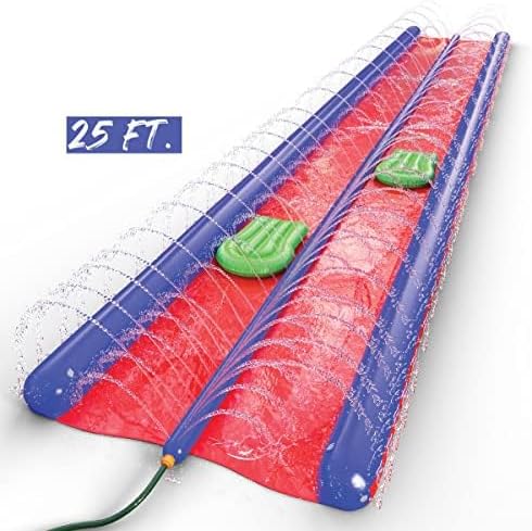 stargo Giant Backyard Water Spraying Slip and Slide, 25 Feet Slide with 2 Inflatable Sliding inflatables red, blue