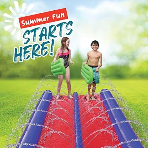 stargo Giant Backyard Water Spraying Slip and Slide, 25 Feet Slide with 2 Inflatable Sliding inflatables red, blue