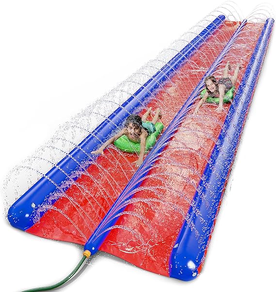 stargo Giant Backyard Water Spraying Slip and Slide, 25 Feet Slide with 2 Inflatable Sliding inflatables red, blue