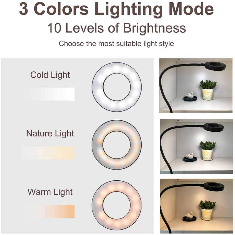 Bekada LED Desk Light with Clamp for Video Conference Lighting, Clip on LED Ring Light for Computer Webcam, USB Laptop Light for Zoom Meetings, Reading Light with 3 Color 10 Dimming Level