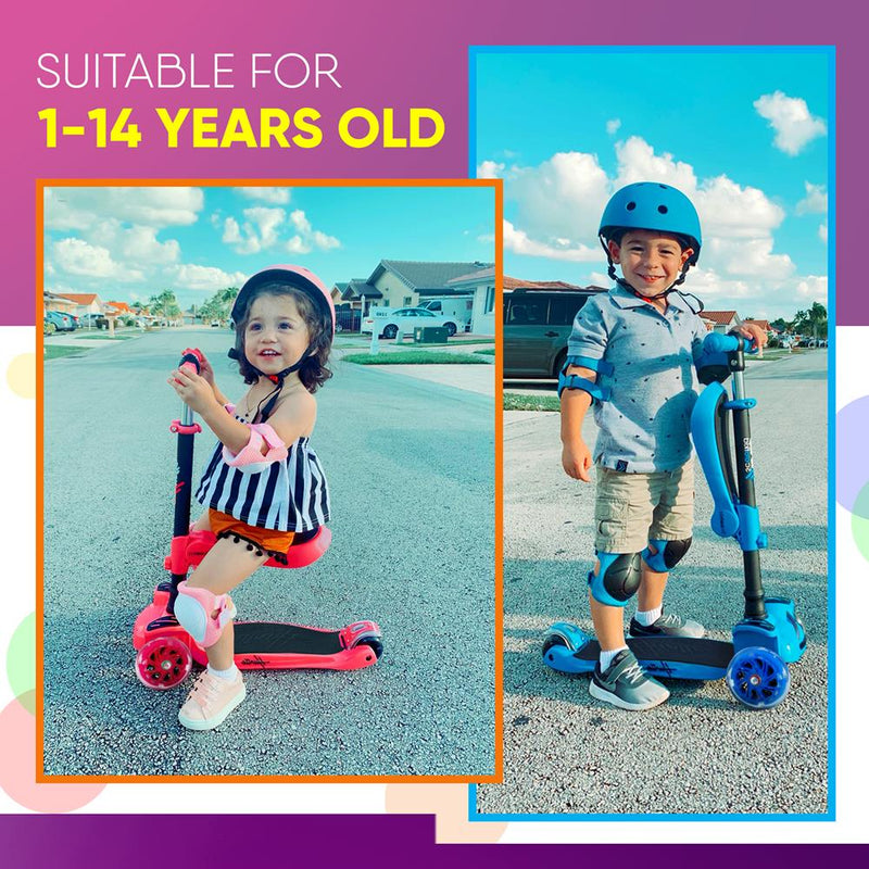 Hurtle 3 Wheeled Scooter for Kids - 2-in-1 Sit/Stand Child Toddlers Toy Kick Scooters W/Flip-Out Seat