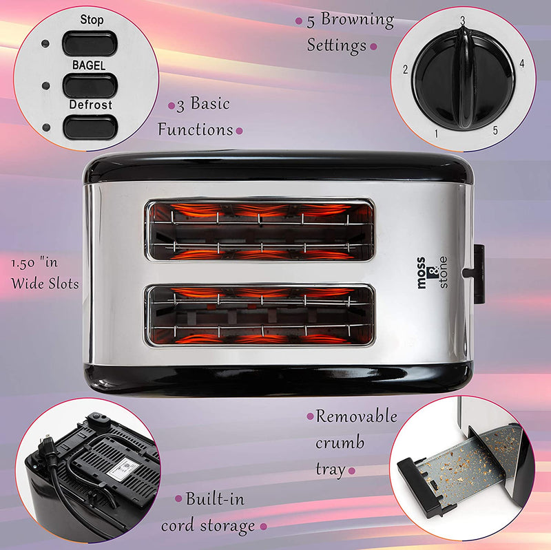 2 Slice Toaster, 1.5in Extra-Wide Slot Toaster For Bagel & Defrost with 5 Shade Settings